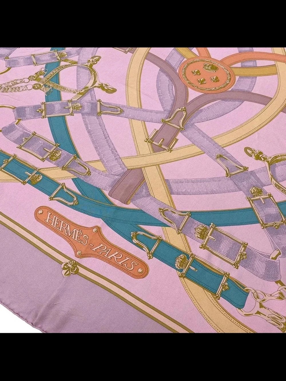 Hermès Paris Silk Scarf - Pink with Teal & Gold Equine Motif